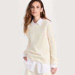 JENNI KAYNE Cotton Fisherman Sweater in Ivory Size Small